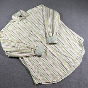 Tailorbyrd Shirt Large Green Stripe‎ Check Flip Cuff Button Up Long Sleeve Mens